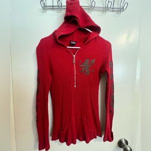 SLEDGE USA Hooded Ribbed Zip-Up Hoodie Red Gold